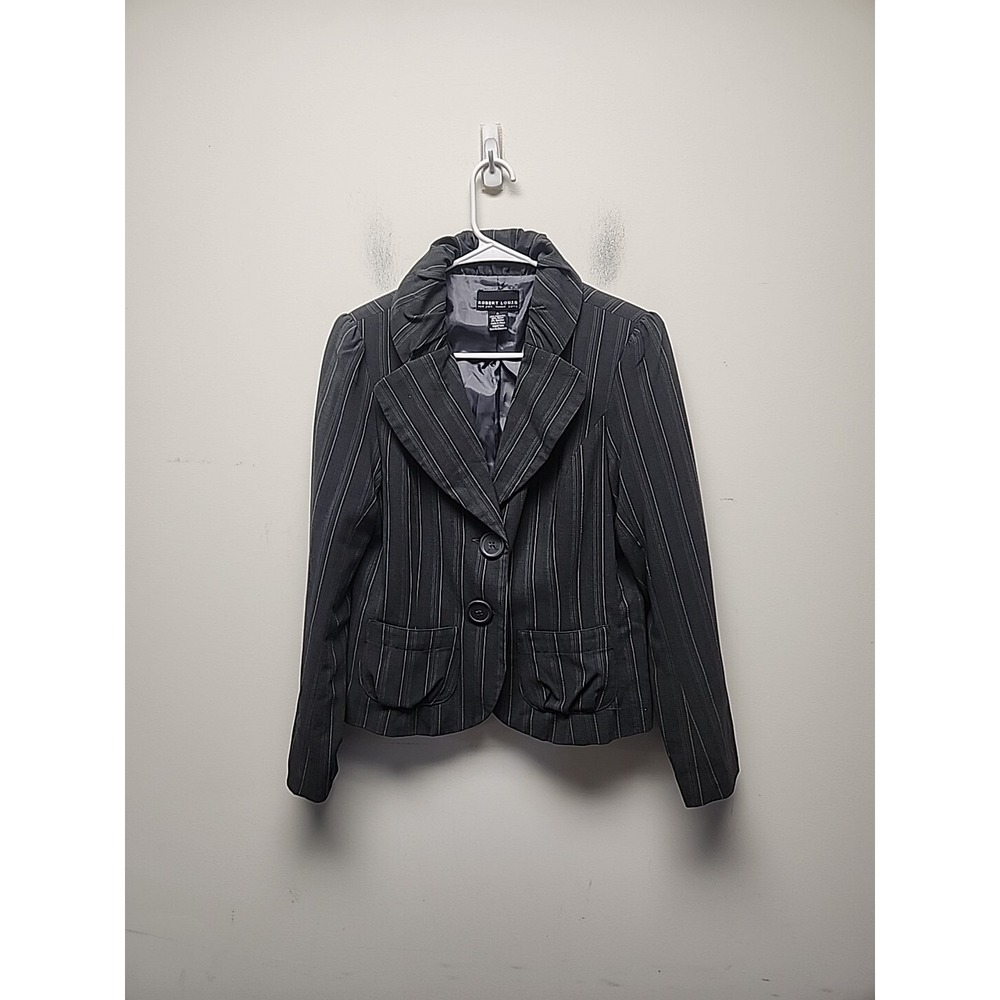 Robert Louis Gray Pinstripe Blazer 2 Button Shoulder Pads Size 6